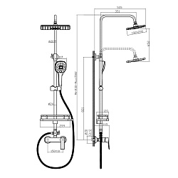 Душевая система с верхним душем 29х19 см и поворотным изливом 10 см, регулируемая высота 0,9~1,6м, л