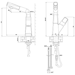 Смеситель для кухни/раковины, с вытяжным изливом, высота излива 17~26 см, длина 14 см, латунь/чёрный