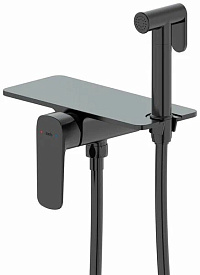 Встраиваемый смеситель с гигиеническим душем, полка, черный, Axes, IDDIS, AXEBLSHi08