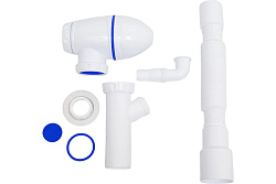 A520V CИФОН ДЛЯ ТЮЛЬПАНА, УМЫВАЛЬНИКА С ПЕРЕХОДНИКОМ 40х32 1 1/2 С ВЫХОДОМ ПОД СТИРАЛКУ И ГИБКИМ СОЕ