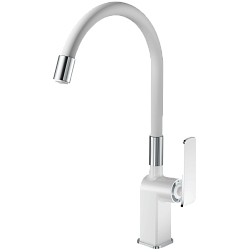 Смеситель для кухни, гибкий излив, латунь, белый/хром HB73548-8