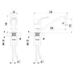 SUNA Cмеситель для кухни с низким поворотным изливом, хром