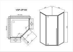 Душевой уголок Penta VSP-3P100CLGM, 1000*1000, вороненая сталь, стекло прозрачное, , шт