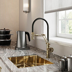 Смеситель для кухни с гибким изливом, матовое золото, Grange, IDDIS, GRAMGFLi05
