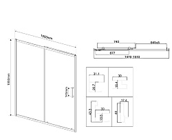 Душевая дверь City VDS-5CT150CL, 1500, хром, стекло прозрачное, , шт