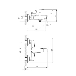 Смеситель для ванны с коротким изливом, поворотный переключатель, 5-ти реж.лейка,латунь/хром,S35-31