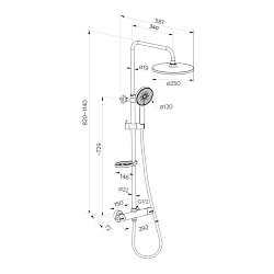 Смеситель термостатический для душа со стойкой и тропической лейкой, черный матовый, Ideal Spa, Mila