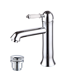 Смеситель для раковины средний, монолитный, высота излива 13 см, длина 14 см, с донным клапаном LM48