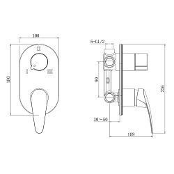 LINARA Встраиваемый смеситель для ванны и душа, на три выхода, без аксессуаров, латунь/хром