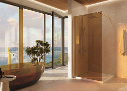 Душевая перегородка Walk-In VSW-1H900GSG, 900*2000, брашированное золото, стекло янтарь, , шт