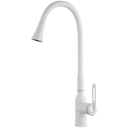 Смеситель для кухни, гибкий излив,нержавеющая сталь, белый HB42830-8