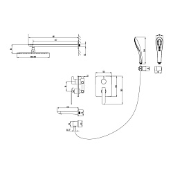 Встраиваемый смеситель с верхним душем 30х20 см, длина излива 20 см, латунь/хром/белый