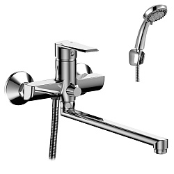 Смеситель универсальный с плоским изливом 32 см, поворотный переключатель, 5-ти реж.лейка, RS28-33