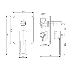 Встраиваемый смеситель с двумя выходами, черный, Slide, IDDIS, SLIBL00i67