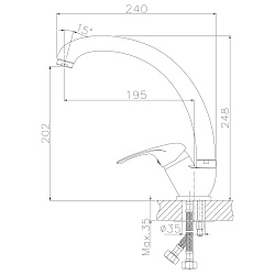Смеситель для кухни с поворотным изливом, высота излива 20 см, длина 20 см, латунь/хром, A35-25