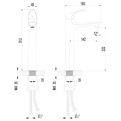 Cмеситель для раковины с высоким монолитным изливом, хром, S0709C