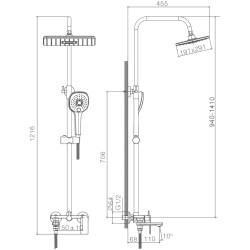 Душевая система, тропический душ, латунь, оружейная сталь, HB24505-3