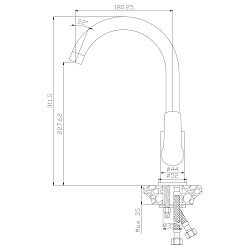 Смеситель для кухни с поворотным изливом, высота излива 23 см, длина 18 см, латунь/хром/белый