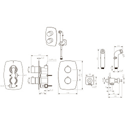 URSUS Встраиваемый термостатический смеситель с гигиеническим душем, латунь/чёрный