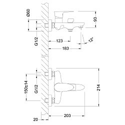 NERO Смеситель для ванны с коротким изливом, поворотный переключатель, латунь/хром