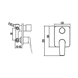 Встраиваемый смеситель для ванны и душа, на три выхода, без аксессуаров, латунь/чёрный