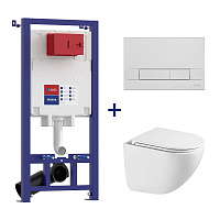 PENEDA Комплект 3в1: Инсталляция для унитазов с кнопкой хром глянец + унитаз подвесной безободковый