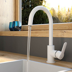 Смеситель для кухни с каналом для фильтрованной воды, белый матовый, Cuba, IDDIS, CUBWTFJi05