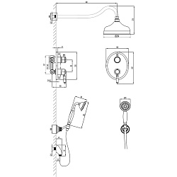 ВЫВОД VILLA Встраиваемый смеситель с верхним душем Ø20,4 см, латунь/хром, LM4829C