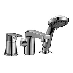 Встраиваемый смеситель на борт ванны, на 3 отверстия, 5-ти режимная лейка, высота излива 8 см, длина