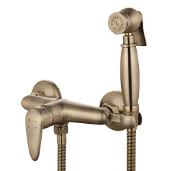 Смеситель настенный с гигиеническим душем, латунь/бронза