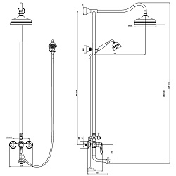 ВЫВОД VILLA Душевая система с верхним душем и поворотным изливом, рег.высота, латунь/хром