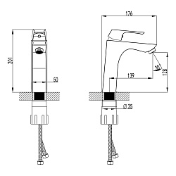 Смеситель для раковины средний, монолитный, высота излива 13 см, длина 14 см, латунь/хром