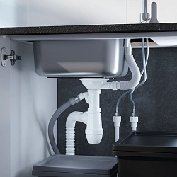 Cифон для мойки с выпуском 3 1/2 с переливом и и отводом, Kitchen Line, IDDIS, S11UPS0i84