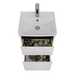 Тумба Lemark COMBI 45 см под 1 раковину, подвесная/напольная, 2 ящика, цвет планки: Чёрный, цвет кор