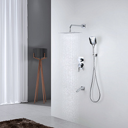 ATLANTISS Встраиваемый смеситель с верхним душем 30х20 см, лейка 3 режима, излив 16 см, латунь/хром