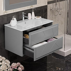 Тумба Opadiris Луиджи 90 подвесная, цвет серый матовый, вар. 2 (под раковину CeraStyle Ibiza 91)