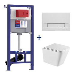 PENEDA EXPERT Комплект 3в1: Инсталляция для унитазов с кнопкой хром глянец + унитаз подвесной белый