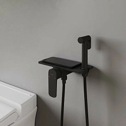 Встраиваемый смеситель с гигиеническим душем, полка, черный, Axes, IDDIS, AXEBLSHi08