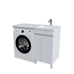 Тумба с умывальником напольная для стиральной машины с дверцами, 110 см, правая, белая, Optima Home