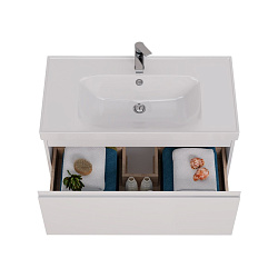 Тумба Lemark VEON MINI 90 см под 1 раковину, подвесная, с 1 ящик, цвет корпуса, фасада: Белый глянец