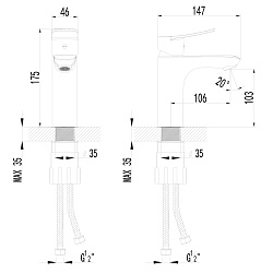 Cмеситель для раковины монолитный, хром, S0806C