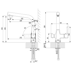 URSUS Смеситель для кухни с подключением к фильтру питьевой воды, нерж. сталь/чёрн.матовый, LM7258BL