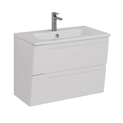 Тумба Lemark MIANO 80 см под 1 раковину, подвесная, 2 ящика, цвет корпуса, фасада: Белый глянец