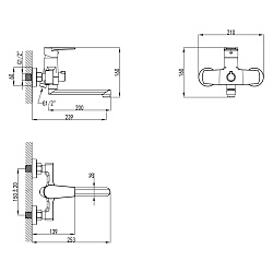 Смеситель для ванны с коротким коротким поворотным изливом, хром