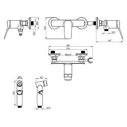 ORTUS Смеситель настенный с гигиеническим душем, латунь/хром, LM11318C