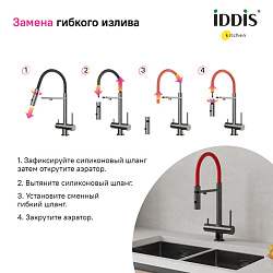Сменный гибкий шланг для смесителя, силикон, цвет красный, Kitchen Line, IDDIS, FSPRD00i59