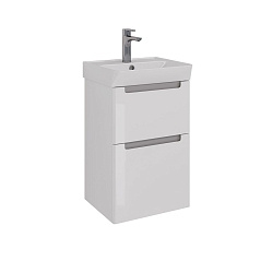 Тумба Lemark BUNO 45 см под 1 раковину, подвесная/напольная, 2 ящика, цвет планки: Серый, цвет корпу