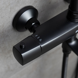 URSUS Душевая термостатическая система с верхним душем и поворотным изливом, латунь/чёрный, LM7272BL