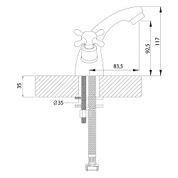 Смеситель для раковины, монолитный, двуручковый, высота излива 9 см, длина 8 см, латунь/хром, H02-61