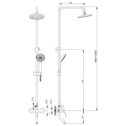 Душевая система с верхним душем Ø20 см и поворотным изливом 7 см, регулируемая высота 0,9~1,5 см, ла